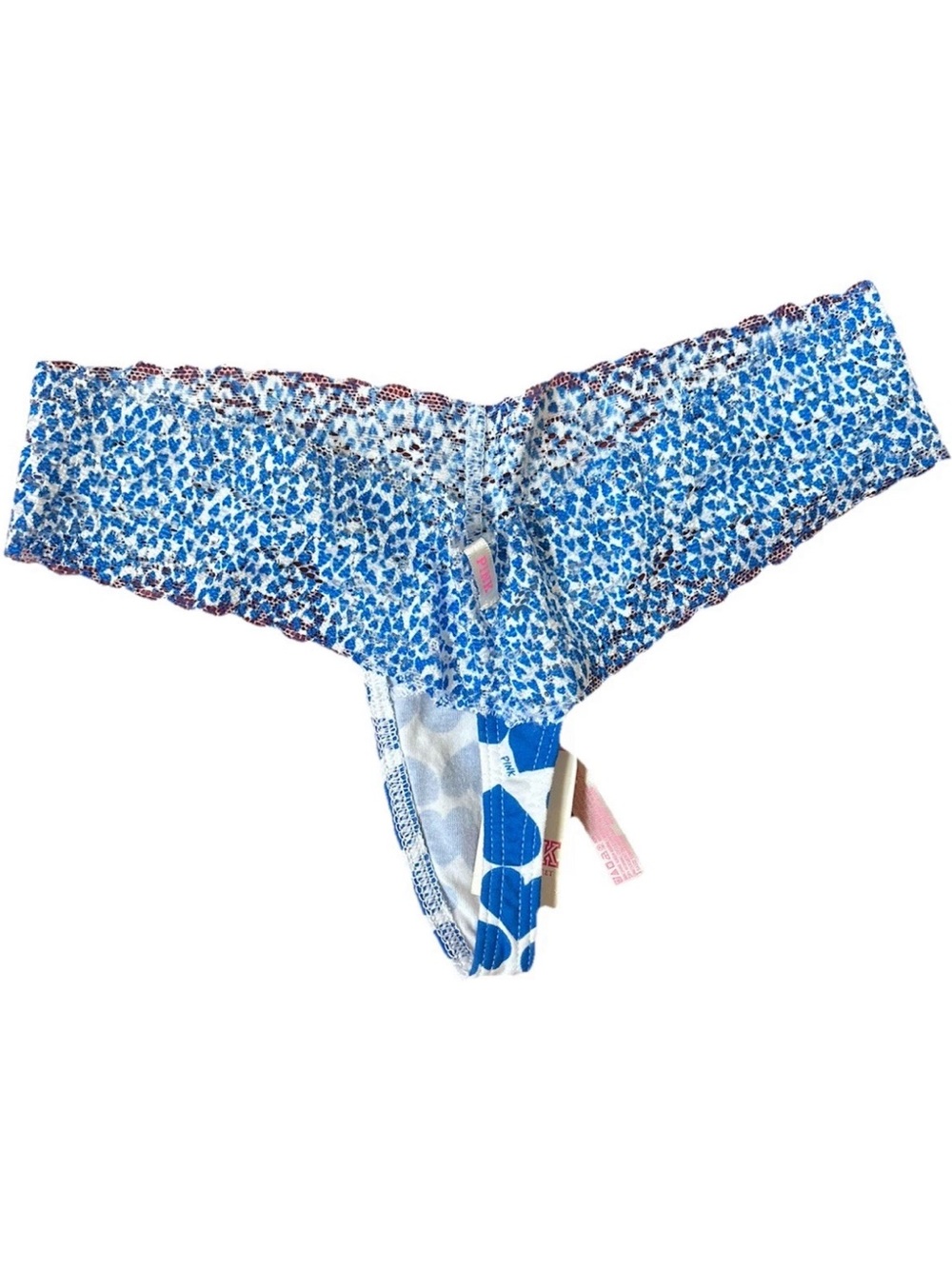 Victoria’s Secret PINK Blue Heart Lace Thong Panty XS NWT - Picture 2 of 4
